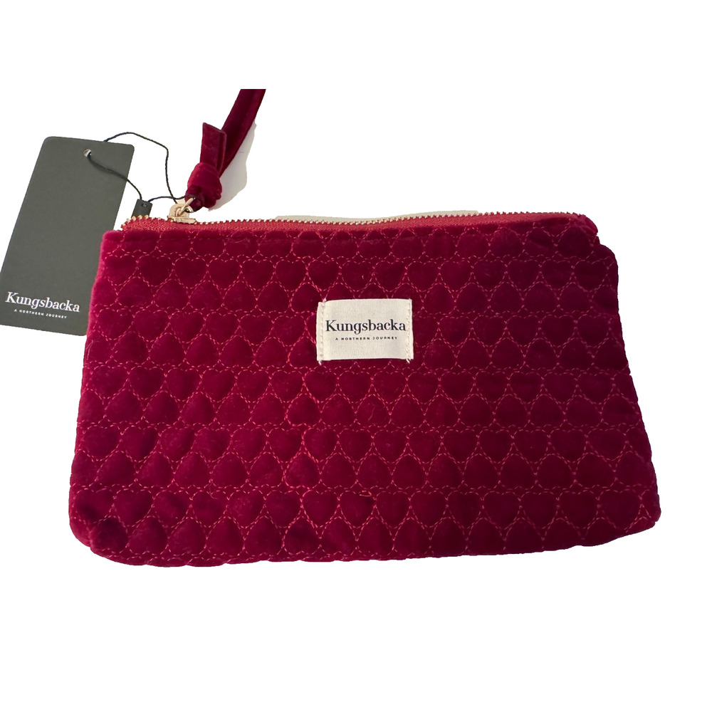 Kungsbacka Quilted Velvet Cosmetic Pouch Burgundy NWT Zipper Sweden